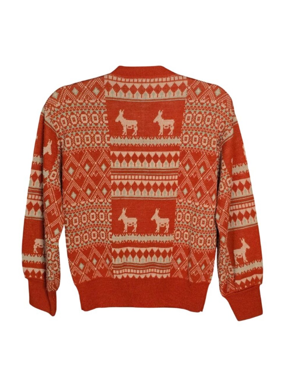 Vintage 70s Orlon Wintuk Fair Isle Donkey Knit Sweater Rust Orange Medium - Picture 5 of 9
